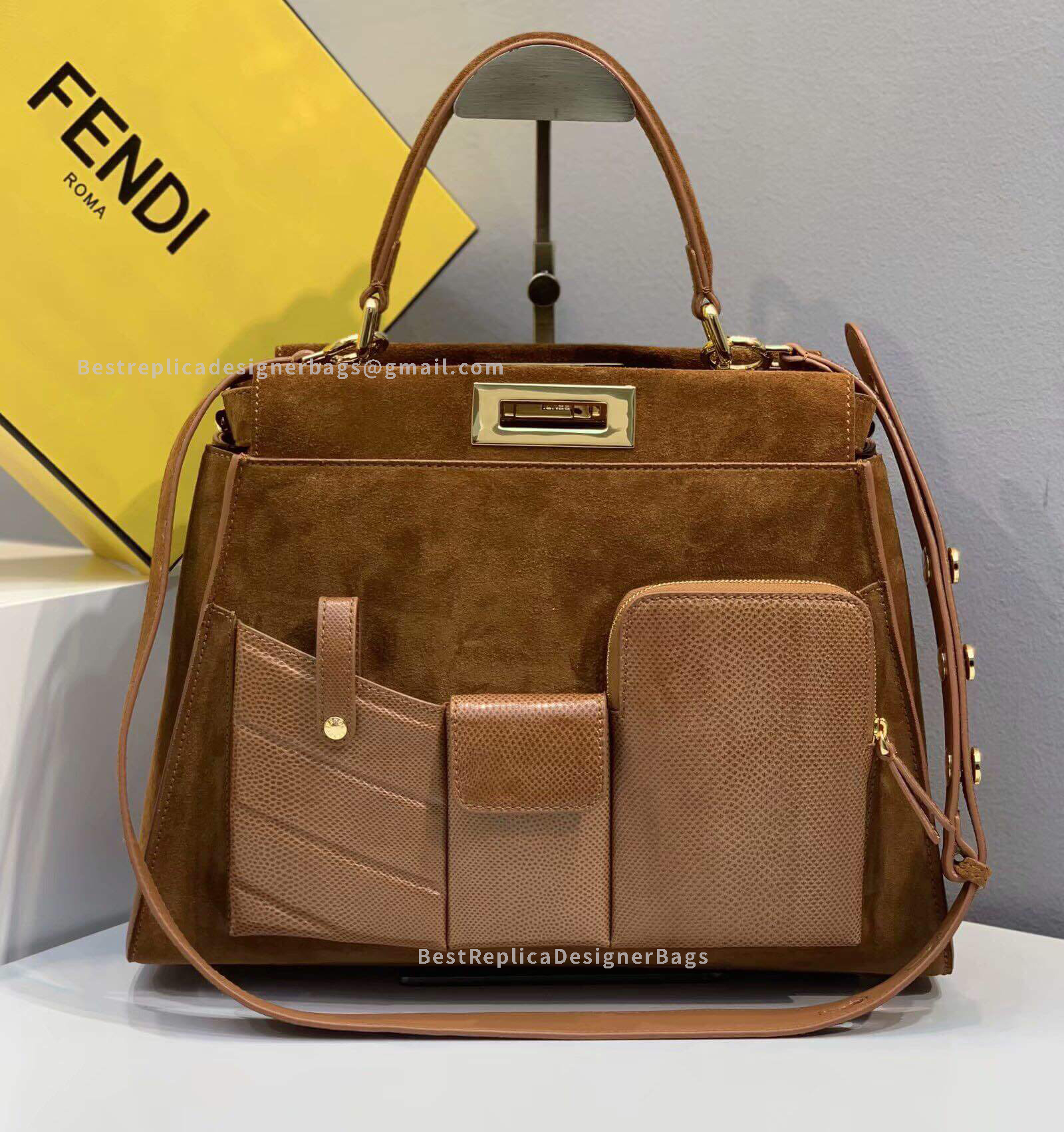 Fendi Peekaboo Iconic Medium Brown Suede Bag 2113BL